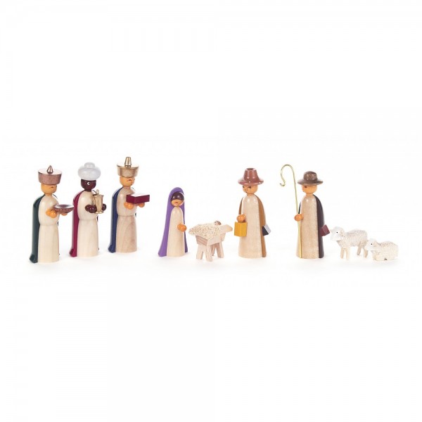 Dregeno Erzgebirge - Krippefiguren Christi Geburt, farbig - 9-teilig
