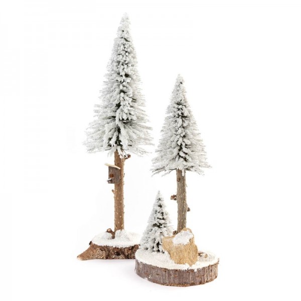 Dregeno Erzgebirge - Miniatur-Nadelbäume mit Vogelhaus, weiß, 2-teilig