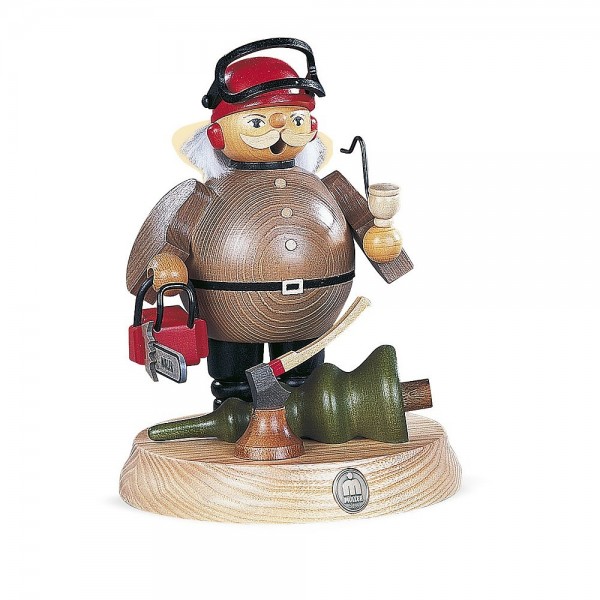 Müller Räuchermann auf Sockel Waldarbeiter mit Motorsäge 18cm