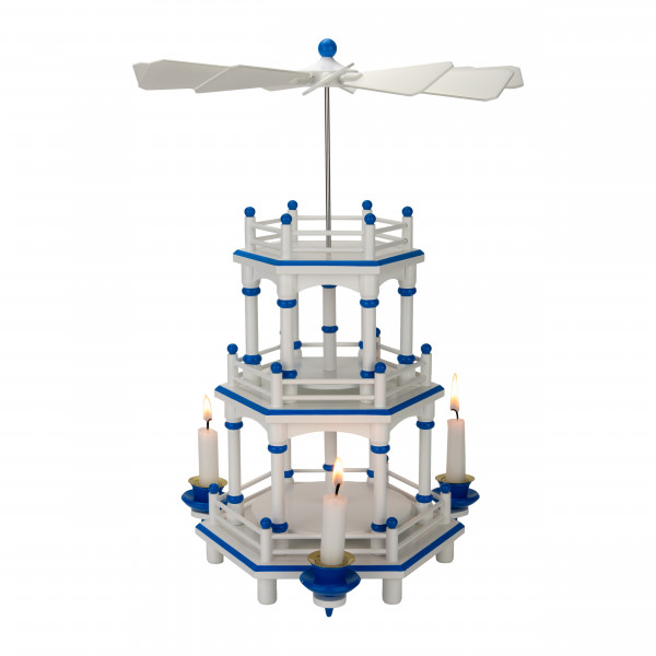 Pyramide 3 Etagen weiß / blau, 35 cm, für individuelle Bestückung