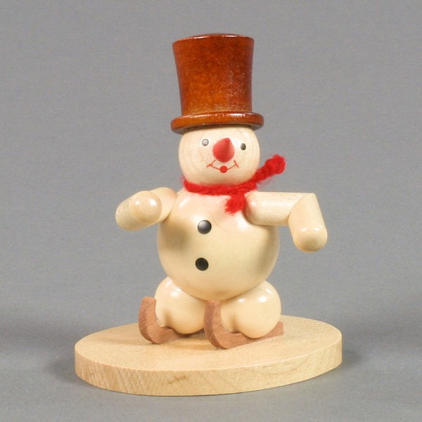 Dregeno Erzgebirge - Miniatur Schneemann Schlittschuhläufer, natur - 8cm