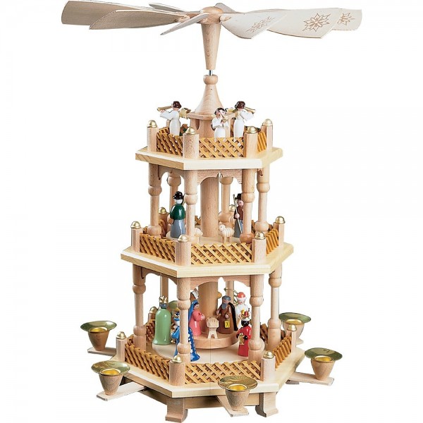 Richard Glässer Erzgebirgspyramide Christi Geburt 2-stöckig bunt 40cm