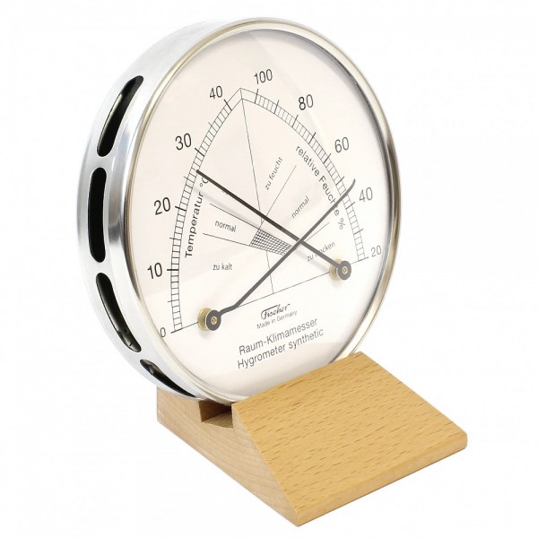 Fischer Raum-Klimamesser synthetic mit Thermometer im Edelstahlgehäuse mit Holzfuss Buche