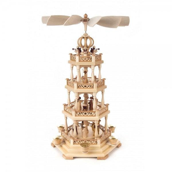 Dregeno Erzgebirge - Pyramide 3-stöckig mit Christi Geburt und Engel - 54cm