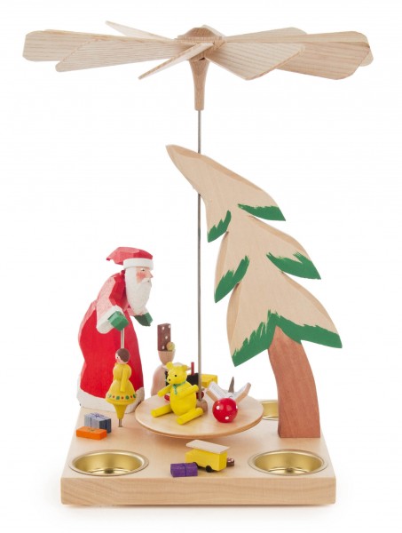 Dregeno Erzgebirge - Tischpyramide mit Weihnachtsmann und „tanzender Puppe“ für Teelichte (Patentierter Artikel)