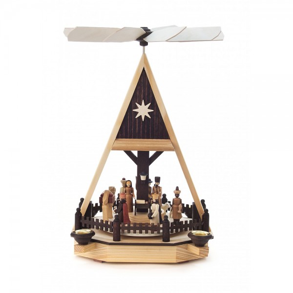 Dregeno Erzgebirge - Pyramide mit Christi Geburt, Figuren natur, für Kerzen - 34cm