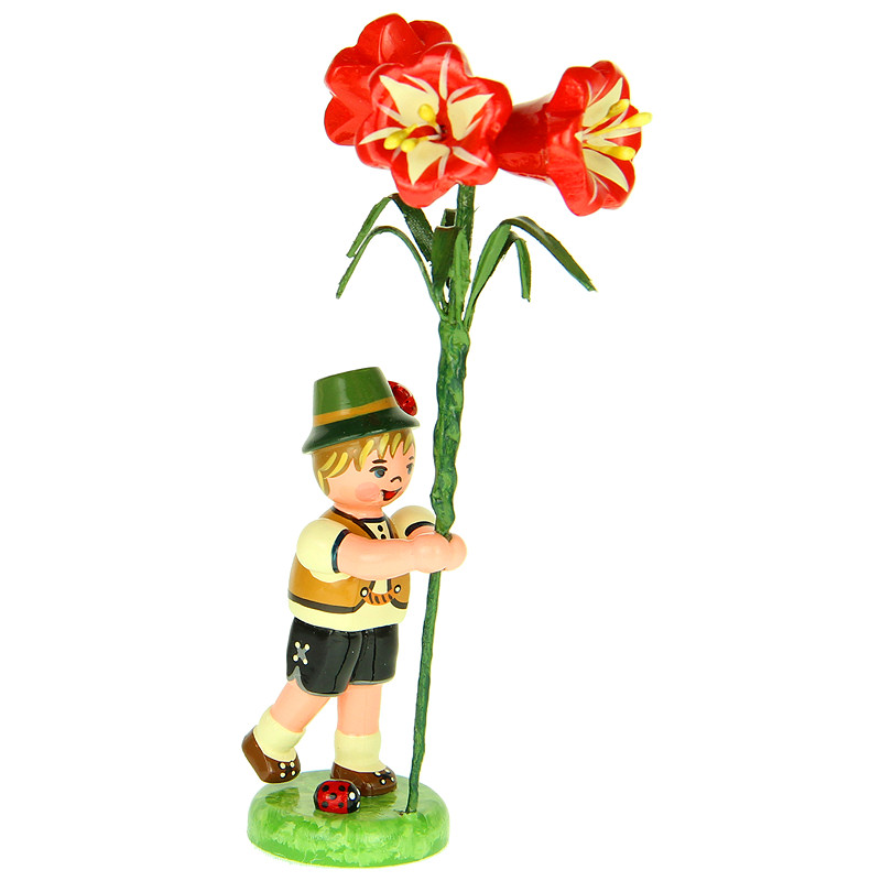 Erzgebirge 308h0010 Hubrig Volkskunst Blumenkind Junge mit Amarylis