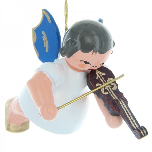 Uhlig Schwebeengel mit Violine, blaue Flügel, handbemalt