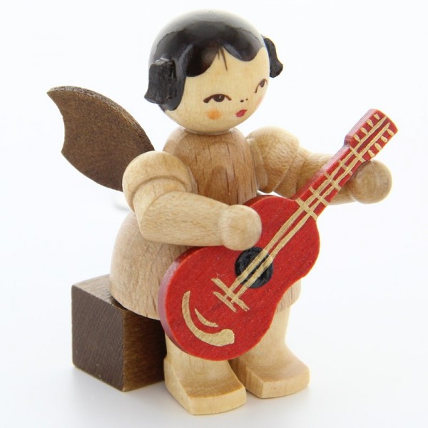 Uhlig Engel sitzend mit Gitarre, natur, handbemalt