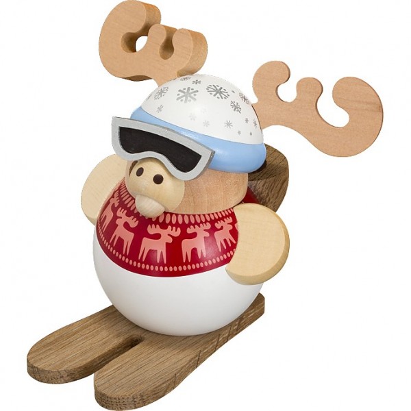 Seiffener Volkskunst Kugelräucherfigur Ski-Elch