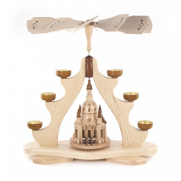 Dregeno Erzgebirge - Pyramide groß mit Dresdner Frauenkirche, für Teelichte - 44cm