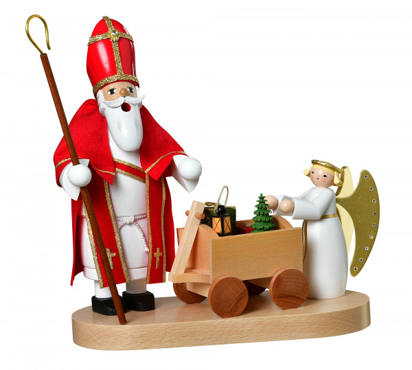 KWO Räuchermann Erzgebirge Heiliger St. Nikolaus mit Christkind 23cm
