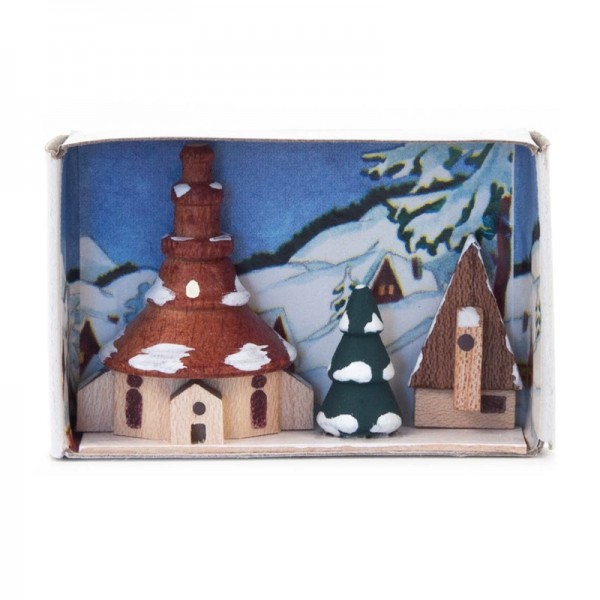 Dregeno Erzgebirge - Miniatur-Zündholzschachtel Kirche im Winter