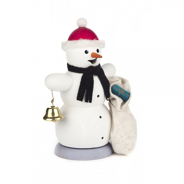 Dregeno Erzgebirge - Räuchermann Schneemann mit Geschenkesack - 13cm