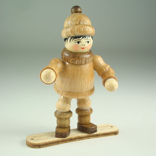 Lenk & Sohn Gedrechselte Holzfigur Erzgebirge Winterkinder Eisläufer Snowboarder