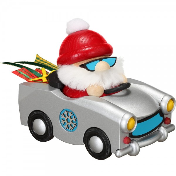 Seiffener Volkskunst Kugelräucherfigur Nikolaus im Trabi - neues Design