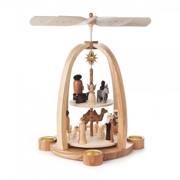 Dregeno Erzgebirge - Pyramide 2-stöckig mit Christi Geburt, für Teelichter - 41cm