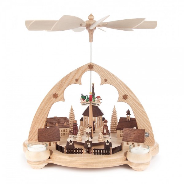 Dregeno Erzgebirge - Spitzbogen-Pyramide Seiffener Dorf, für Teelichter - 35cm