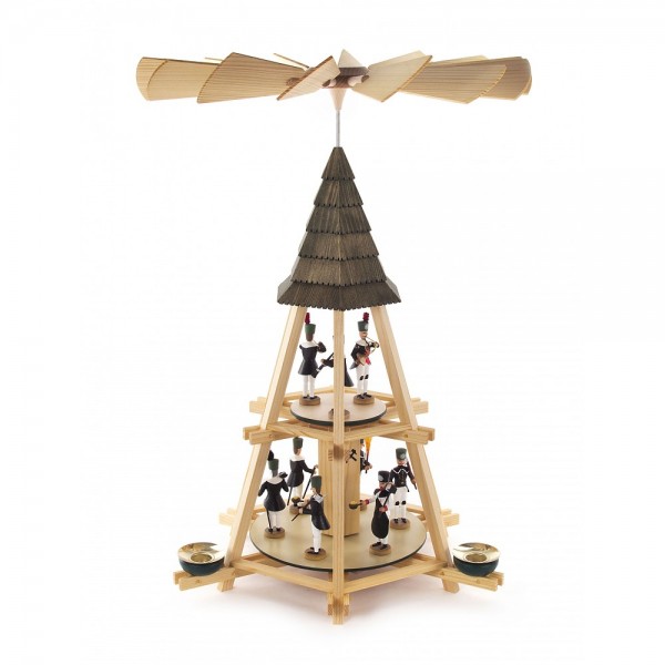 Dregeno Erzgebirge - Göpelpyramide mit Bergleuten, 2-stöckig - 53cm