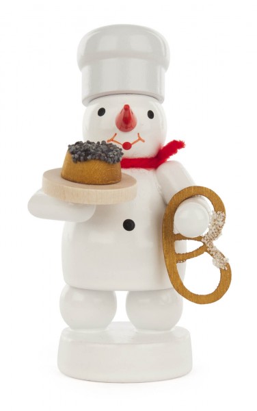 Dregeno Erzgebirge - Schneemann Bäcker mit Kuchen und Brezel