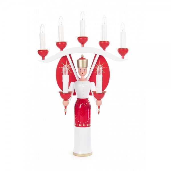 Dregeno Erzgebirge - Engel mit Joch und rote Flügel, elektrisch beleuchtet - 40cm