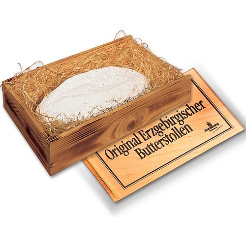 Original Erzgebirgischer Butterstollen in der Holzkiste