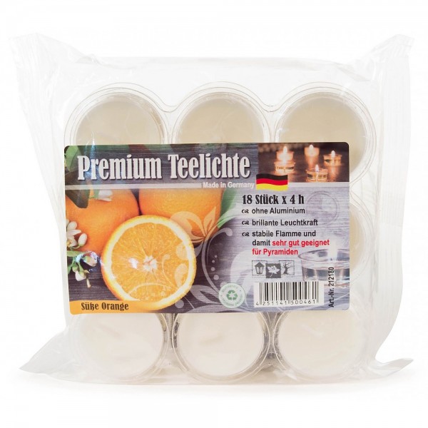 Dregeno Erzgebirge - Premium Duft-Teelichte Orange in transparenter Acrylschale 18 Stück