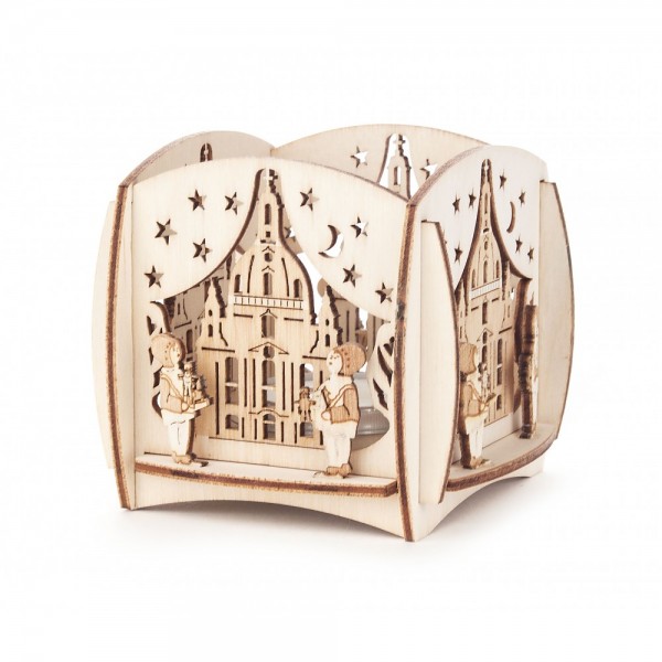 Dregeno Erzgebirge - Teelichthalter mit 3D-Motiv Dresdner Frauenkirche und Striezelkinder