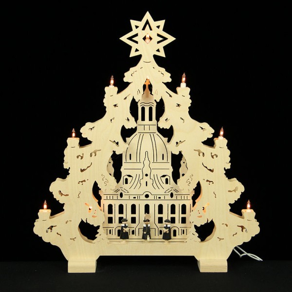 HELA Holzkunst - 2D Lichterspitze Erzgebirge - Frauenkirche mit Kurrendefiguren