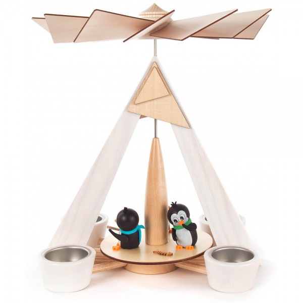 Dregeno Erzgebirge - Pyramide mit Pinguinen weiß für Teelichte