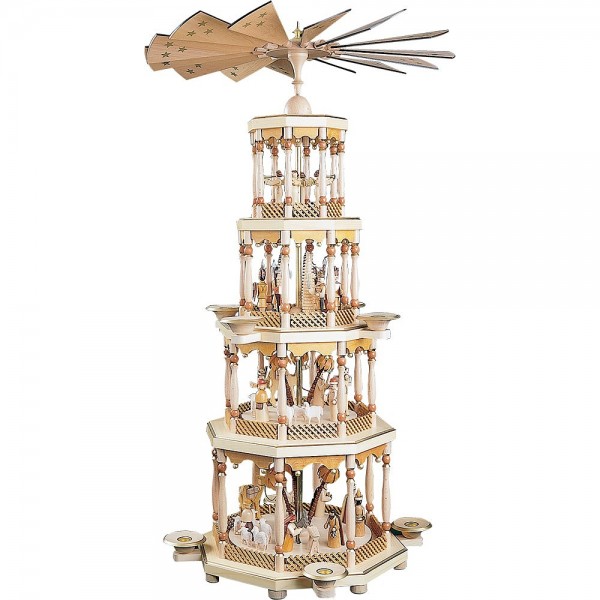 Richard Glässer Erzgebirgspyramide Christi Geburt 4-stöckig natur 94cm