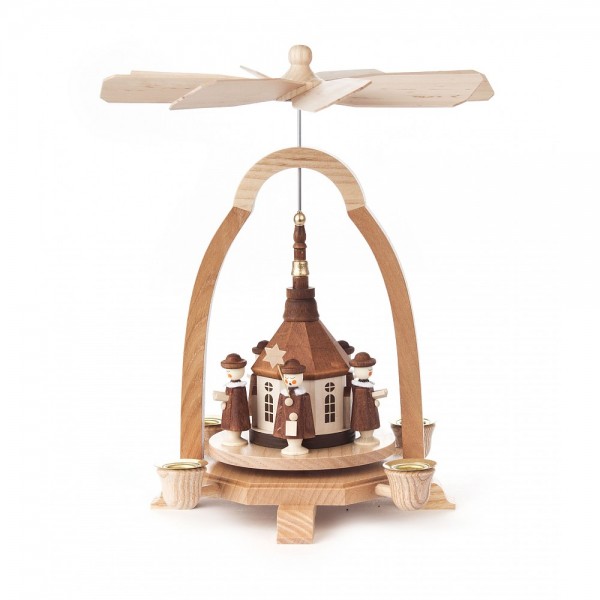 Dregeno Erzgebirge - Pyramide klein mit Seiffener Kirche, für Kerzen - 25cm