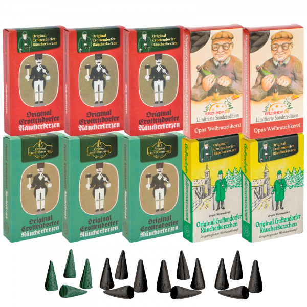 Original Crottendorfer Räucherkerzen Lichterglanz - 10 Schachteln - Mischung C