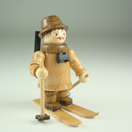 Lenk & Sohn Gedrechselte Holzfigur Erzgebirge Waldfigur Förster mit Ski