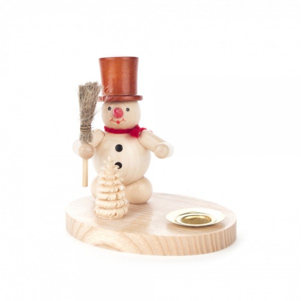 Dregeno Erzgebirge - Kerzenhalter mit Schneemann natur - 8cm