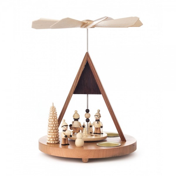 Dregeno Erzgebirge - Spitzdach-Pyramide mit Winterkindern, für Teelichter