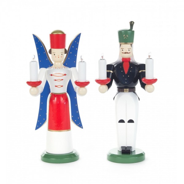 Dregeno Erzgebirge - Engel und Bergmann klein, elektrisch beleuchtet - 15cm