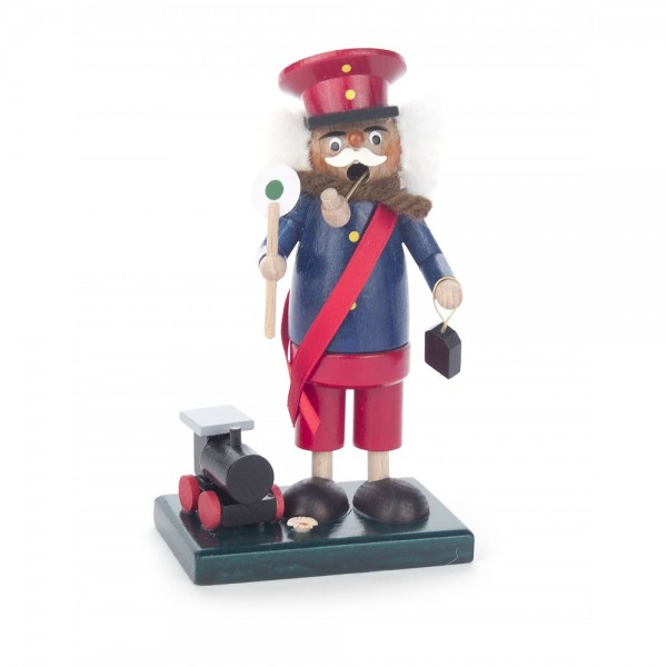 Dregeno Erzgebirge - Miniatur-Räuchermann Schaffner mit Lok - 14cm