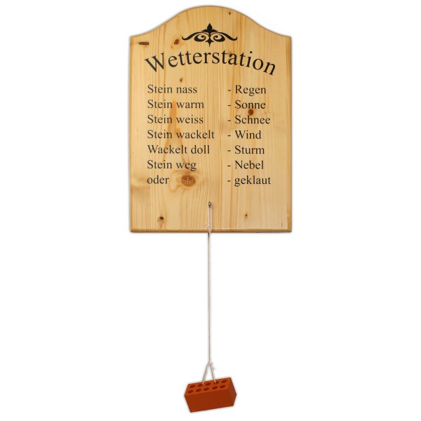 Wetterstation - Holzbrett bedruckt zum Aufhängen 28x40cm - mit echten Ziegelstein