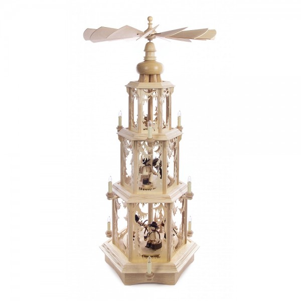 Dregeno Erzgebirge - Pyramide mit Waldfiguren, 3-stöckig mit Motor und Beleuchtung - 105cm