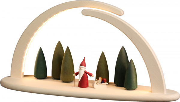 Seiffener Volkskunst neu Bogen groß natur LED beleuchtet Motiv Weihnachtswichtel
