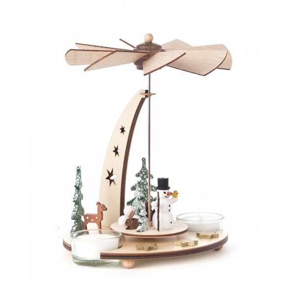 Dregeno Erzgebirge - Pyramide klein mit Schneemann für Teelichter - 18cm