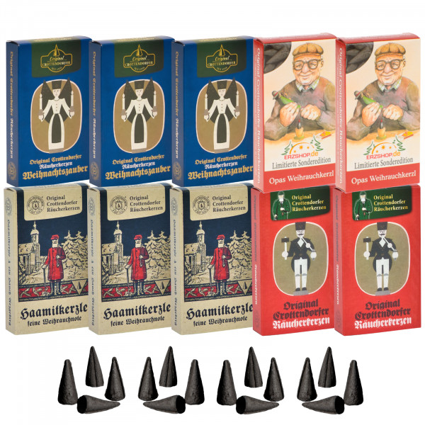 Original Crottendorfer Räucherkerzen Festtagsfreude- 10 Schachteln - Mischung Nostalgie F