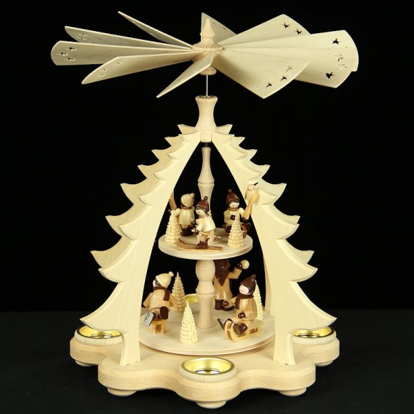 Holzkunst Niederle - Tischpyramide Winterkinder 2-stöckig