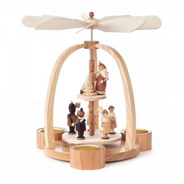 Dregeno Erzgebirge - Pyramide 2-stöckig klein mit Weihnachtsmann und Kurrende - 24cm