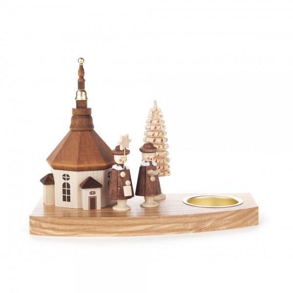 Dregeno Erzgebirge - Teelichthalter mit Seiffener Kirche und Kurrende - 13cm