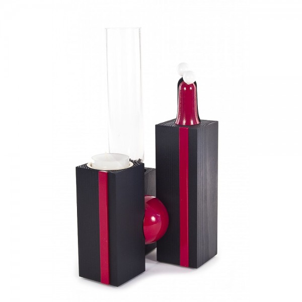 Dregeno Erzgebirge - Kugelvase Modern Line mit Figur, schwarz/bordeaux, für Teelicht - 25cm