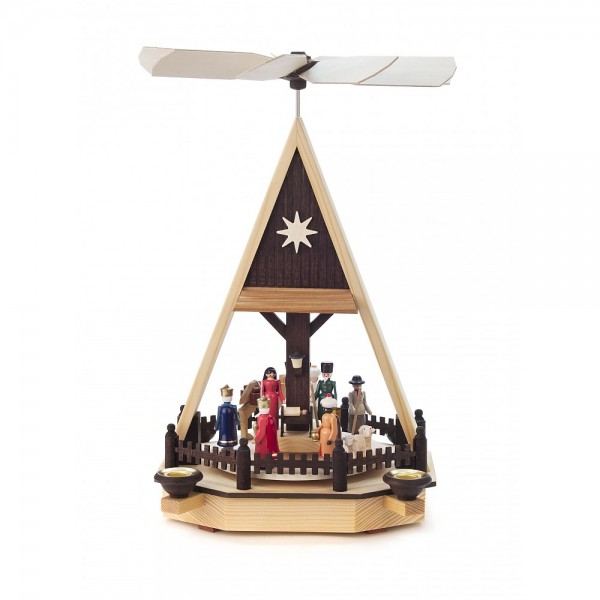 Dregeno Erzgebirge - Pyramide mit Christi Geburt, Figuren farbig, für Kerzen - 34cm