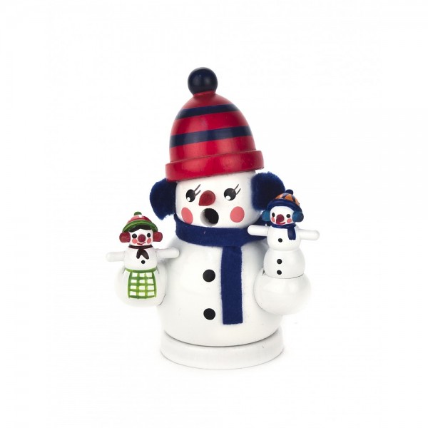 Dregeno Erzgebirge - Miniatur-Kugel-Räuchermann Schneemann mit Kindern - 7cm
