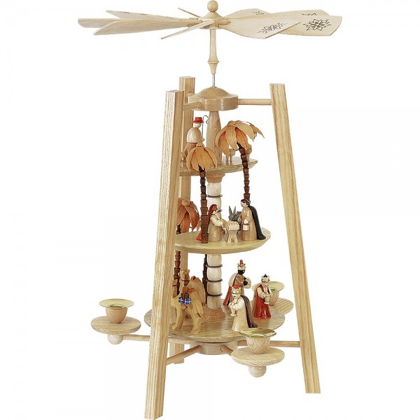 Richard Glässer Erzgebirgspyramide Christi Geburt 3-stöckig natur 42cm